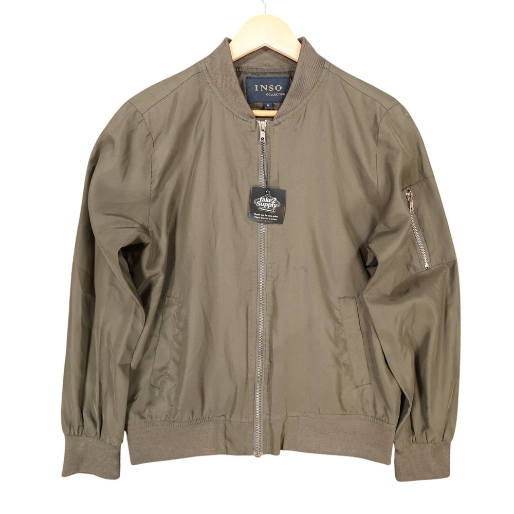 Inso Bomber Jacket Mens Medium Olive Green Excellent Lightweight Full Zip